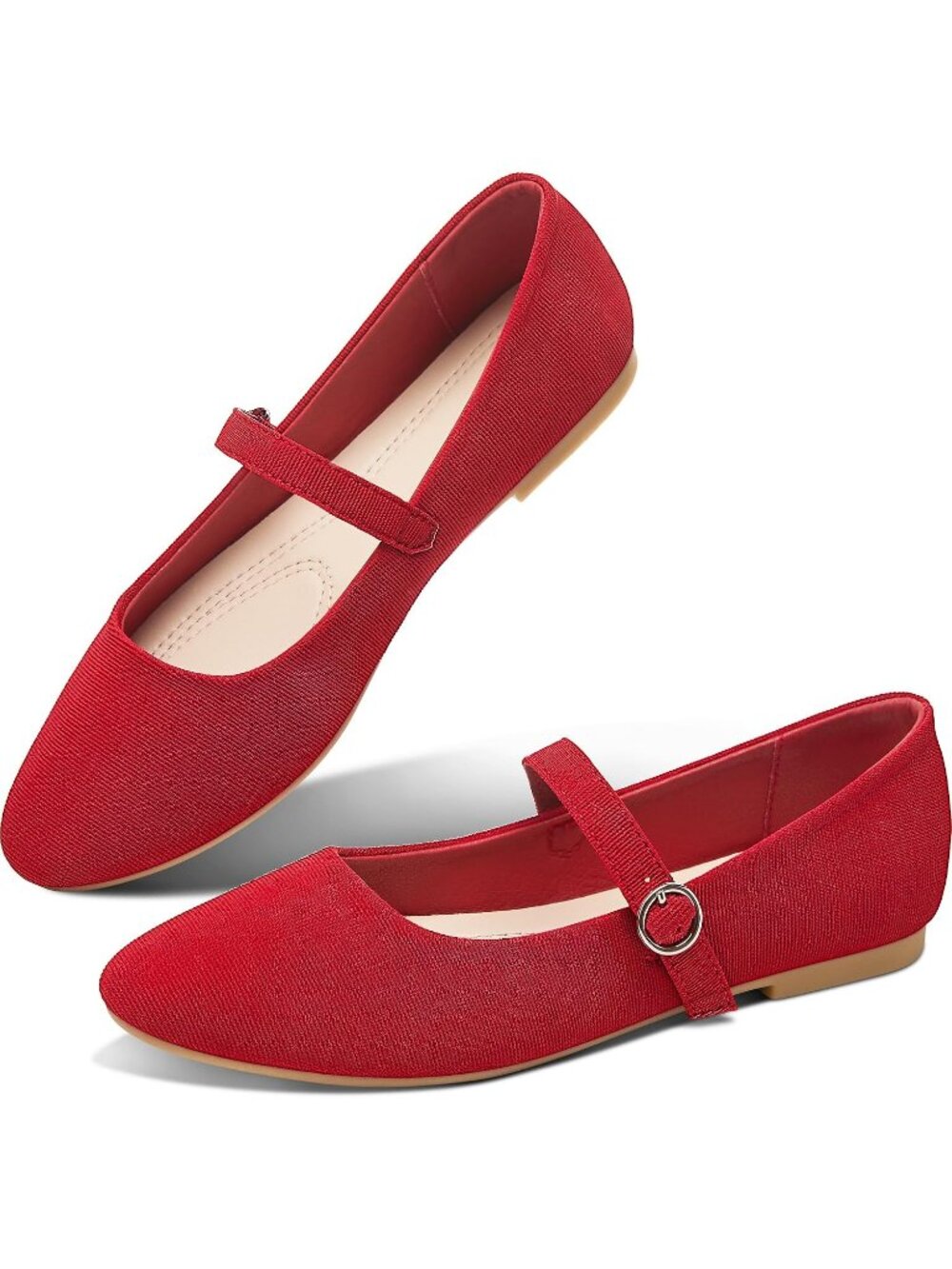 Womens Red Canvas Round Toe Ballet Flats Business Flats Comfortable Flat Shoes